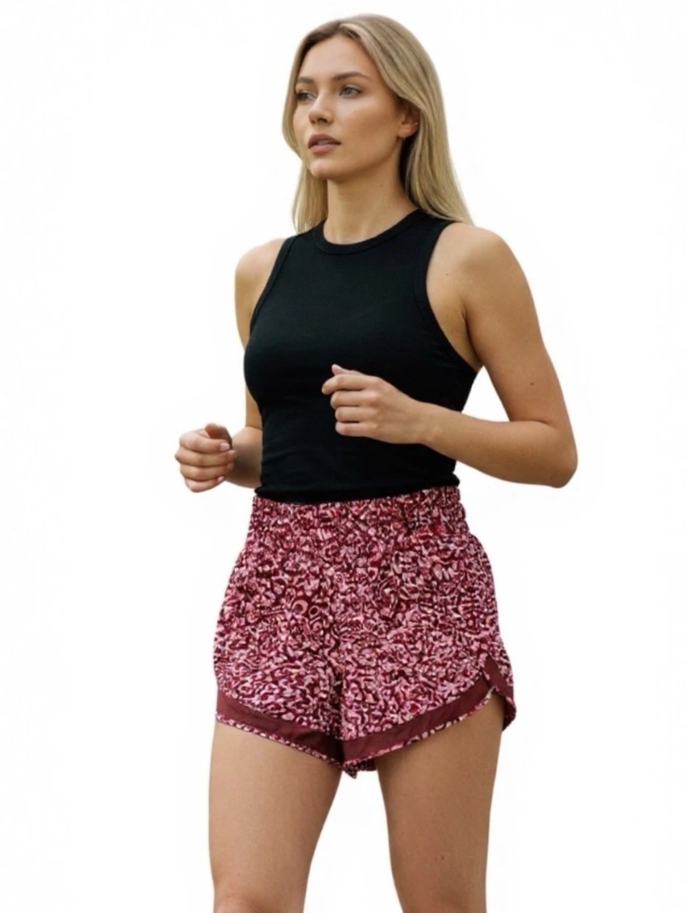 Athleta Mesh Racer Run High Rise 3" Shorts XS Red Rust Pink Camo Athletic Liner
